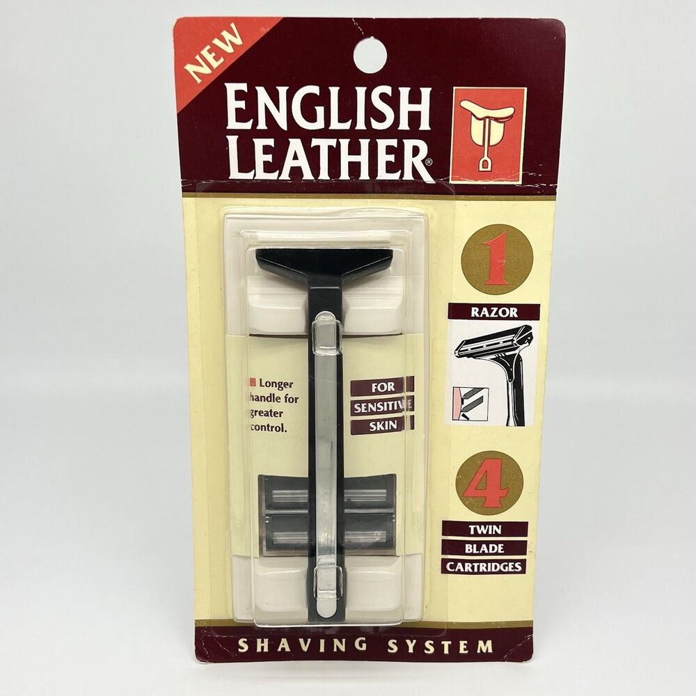 Vintage English Leather Shaving System Razor & 4 Twin Blade Cartridges NOS 1980s